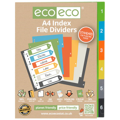 eco-eco A4 50% Recycled Numbered 6 or 12 Part Dividers