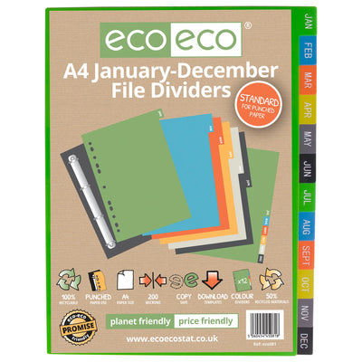 eco-eco A4 50% Recycled Jan - Dec  Dividers eco082