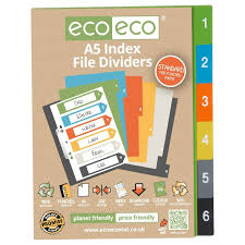 eco-eco A5 50% Recycled Numbered 6 Part Index File Dividers