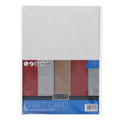 A4 Assorted Glitter Craft Card 220gsm Packs of 10 Sheets