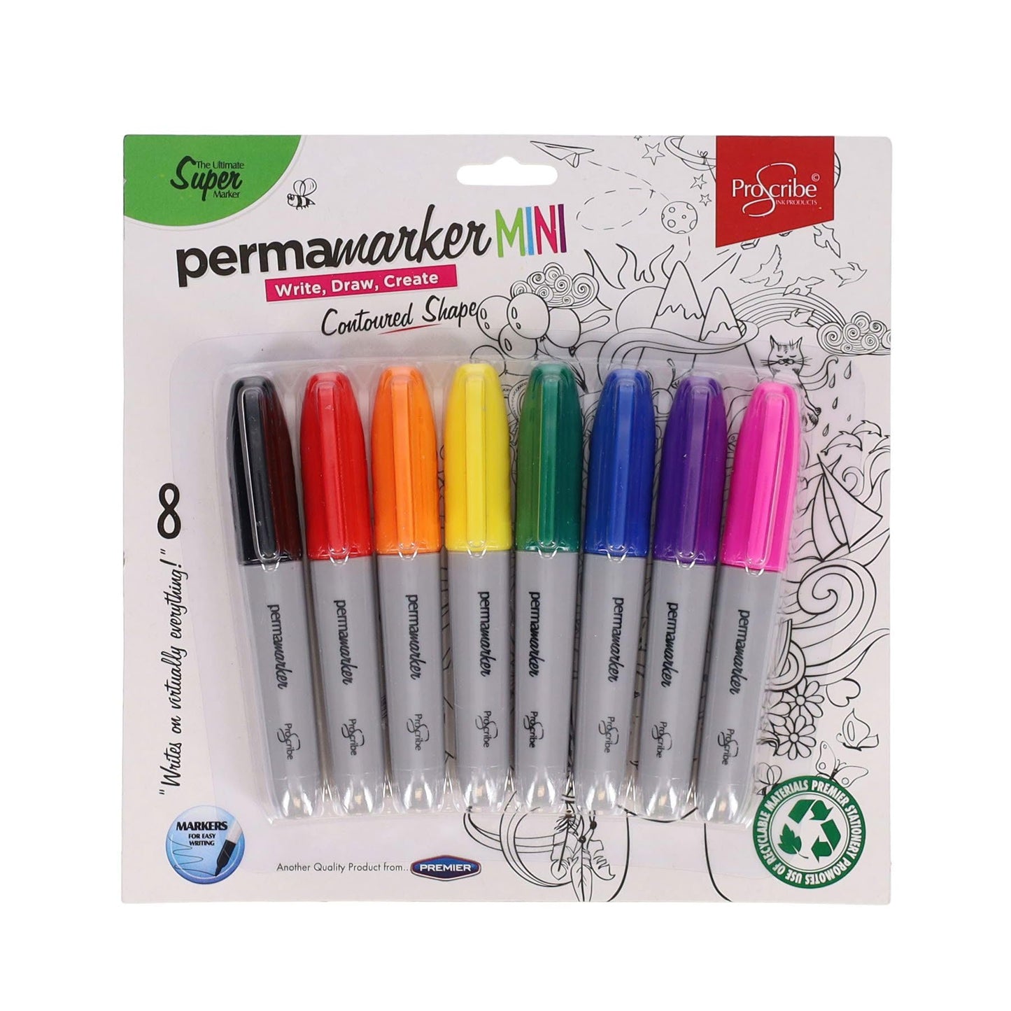 Pro:Scribe 8 Mini Permanent Markers  Assorted