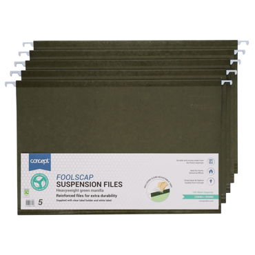 10 Foolscap Suspension Files Green