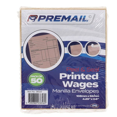 50 x Manilla Printed Wage Envelopes