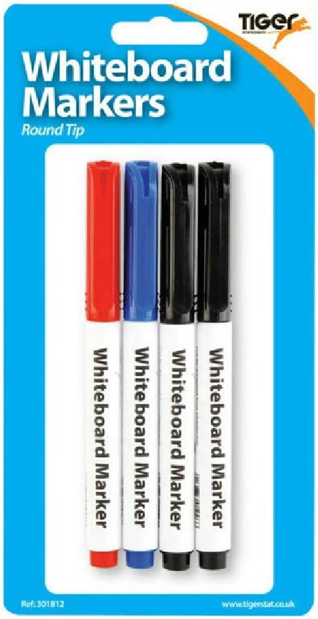 Slim Whiteboard Round Tip Coloured Full Size Marker Pens 4 Pack